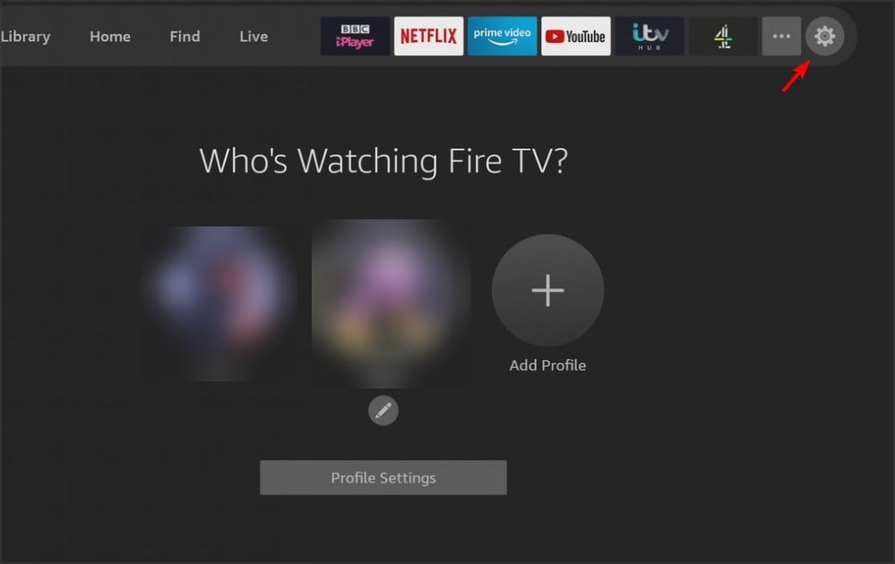 Меню настроек Fire TV