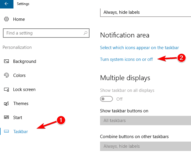 Параметры системных значков