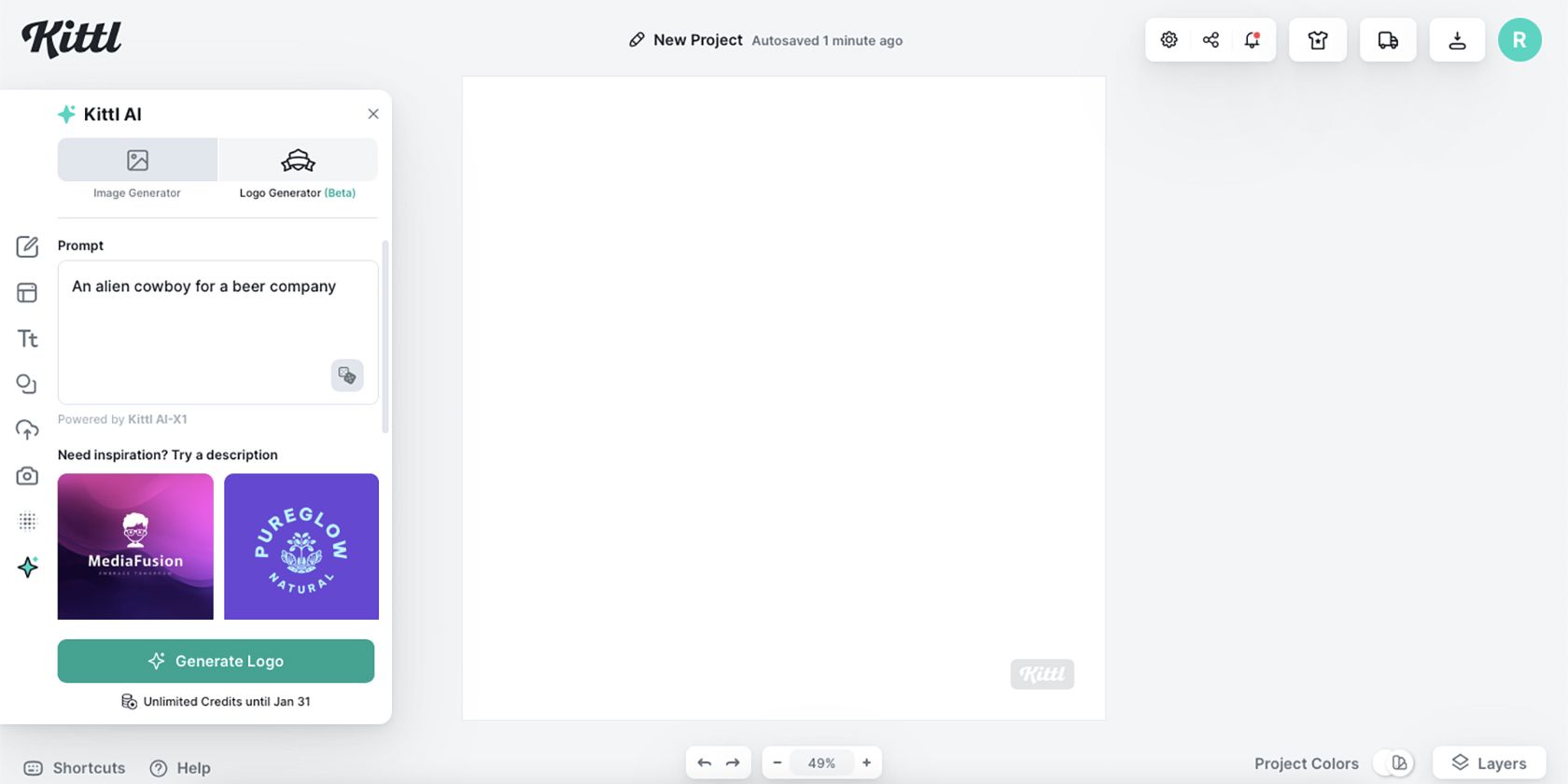 Kittl AI Text Prompt for Logo Generator