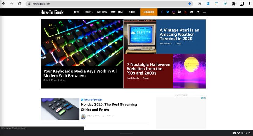 Режим планшета на Chromebook с увеличенным интерфейсом