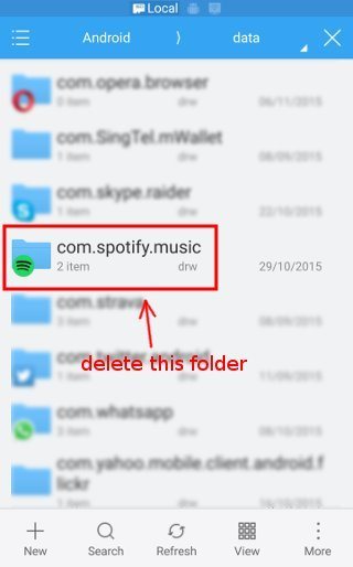 Поиск папки Spotify в файловой системе с помощью файлового менеджера