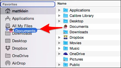 Папка в разделе Избранное Finder