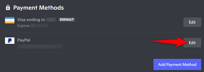 Нажмите «Изменить» рядом с PayPal.