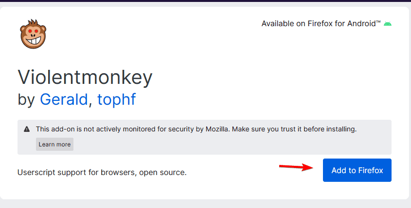 Кнопка «Добавить в Firefox» на странице Violentmonkey