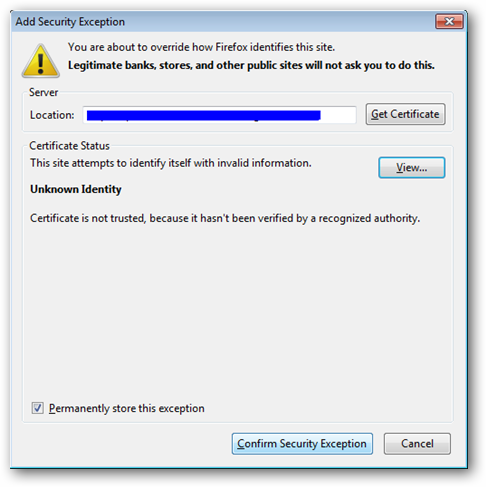 Добавление исключения безопасности