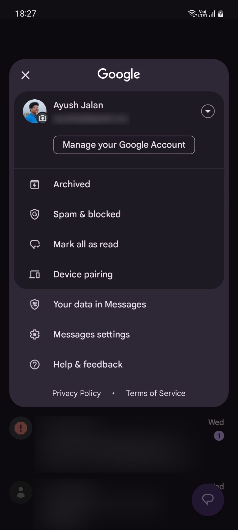 Google Messages главное меню