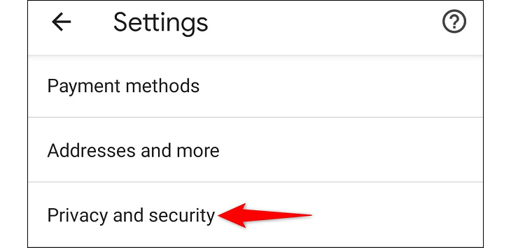 Параметры «Конфиденциальность и безопасность» в Chrome.