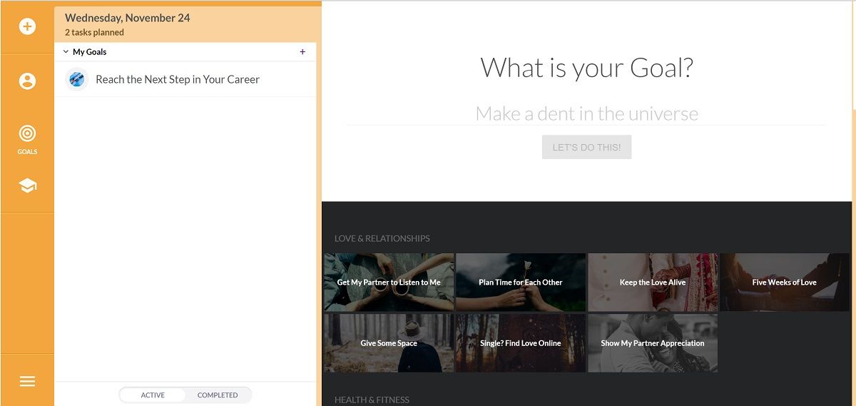 Скриншот страницы целей приложения Remente
