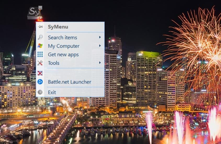 Иконка SyMenu на рабочем столе и меню приложения