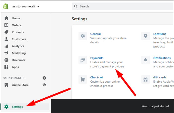 Перейдите в Settings внизу слева на панели магазина и нажмите 