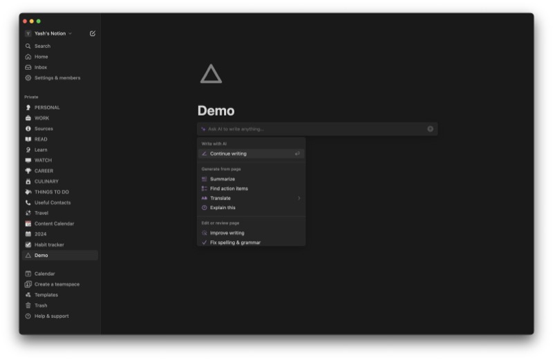 notion ai in the notion app on a mac.