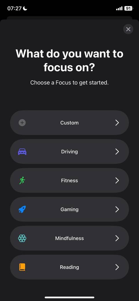 Экран создания режима Фокус на iPhone