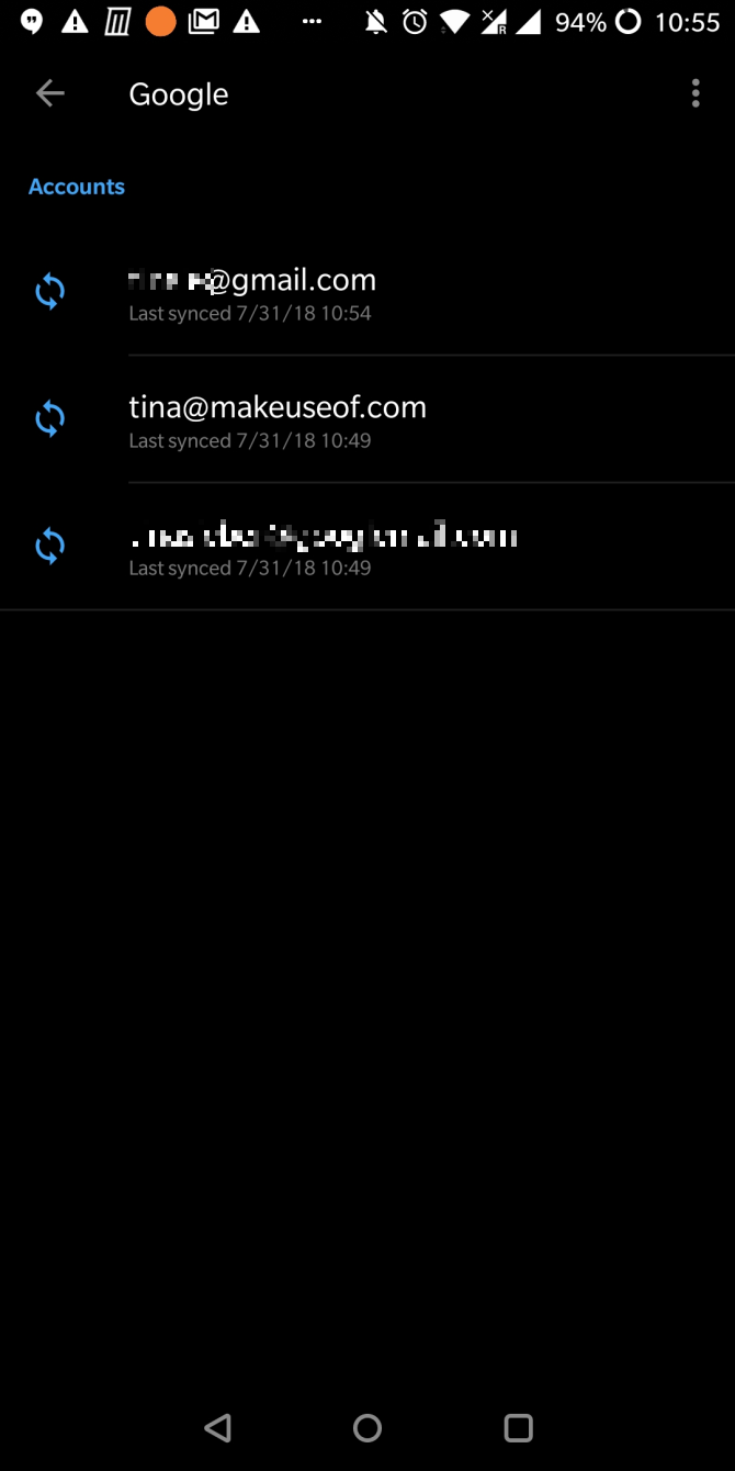 Настройки синхронизации аккаунта Google