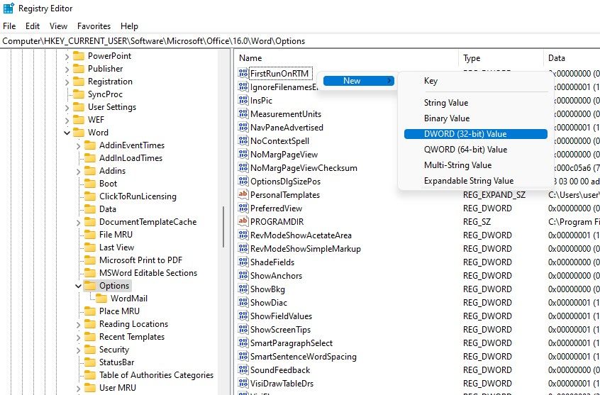 Создание нового параметра DWORD (32-разрядный) в реестре