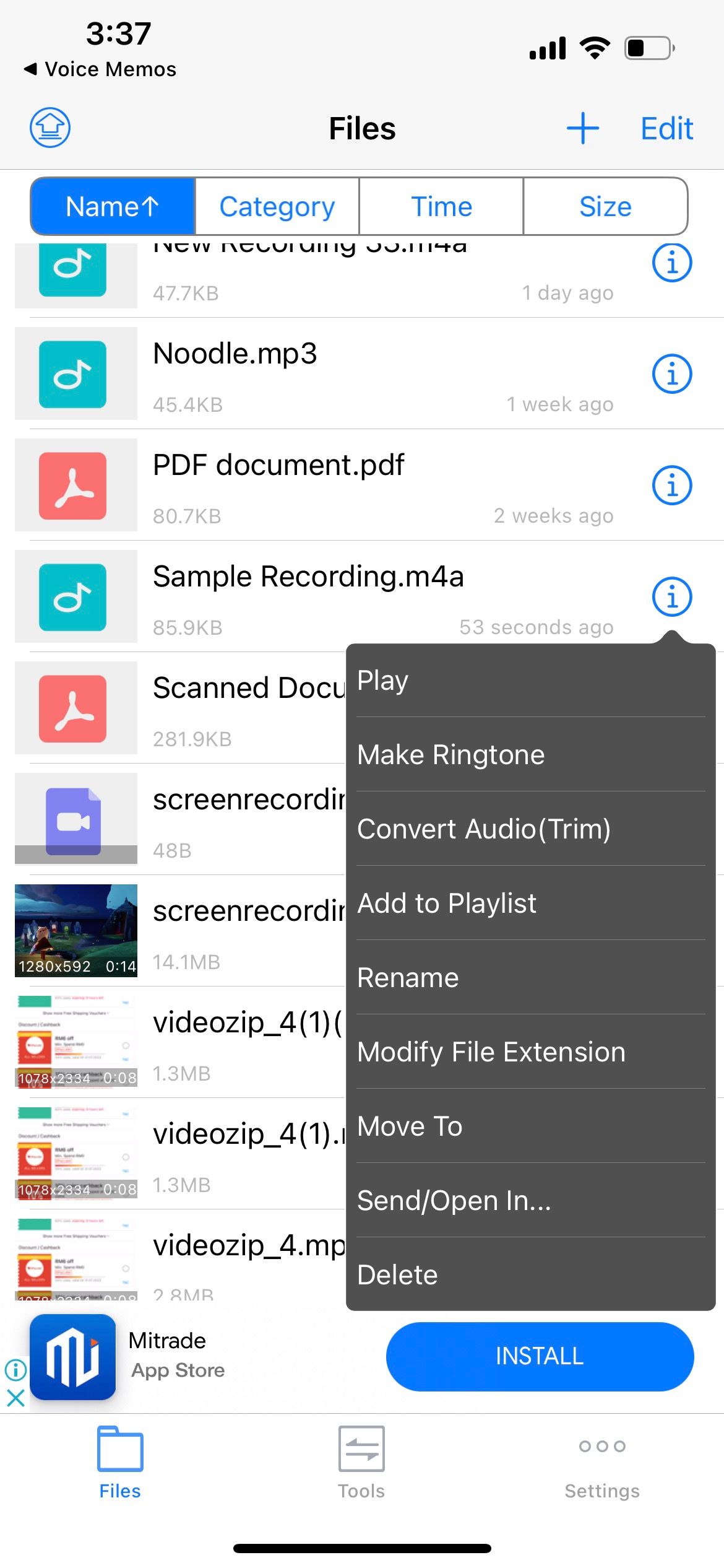 конвертация M4A в MP3 в приложении Media Converter на iPhone