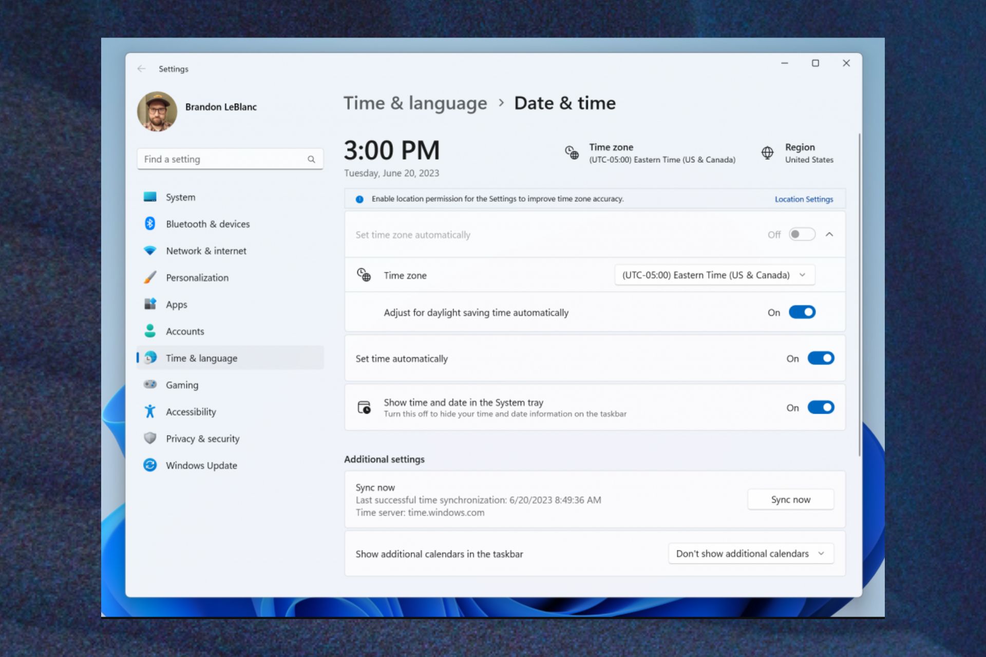 Скриншот предупреждения о настройках часового пояса и геолокации