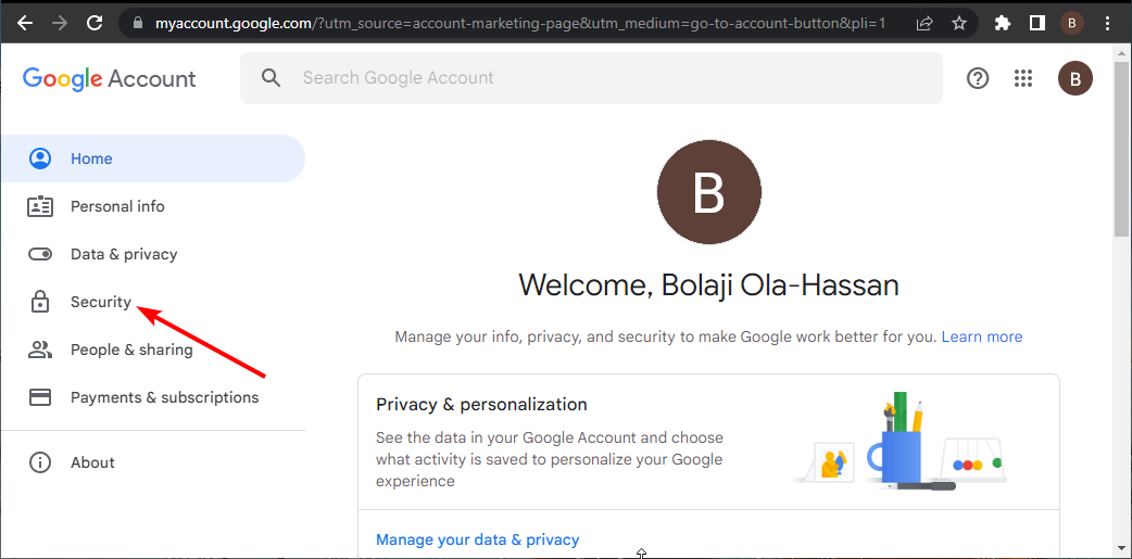 Раздел 'Безопасность' в аккаунте Google