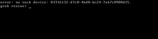 Экран ошибки GRUB при отсутствии раздела