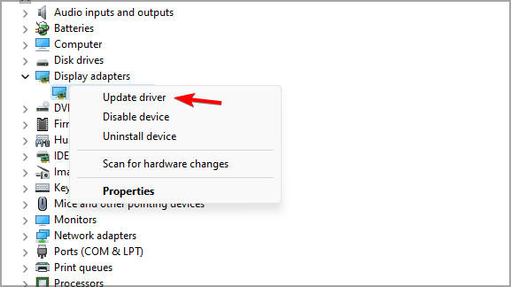 Скриншот: пункт «Обновить драйвер» в меню устройства