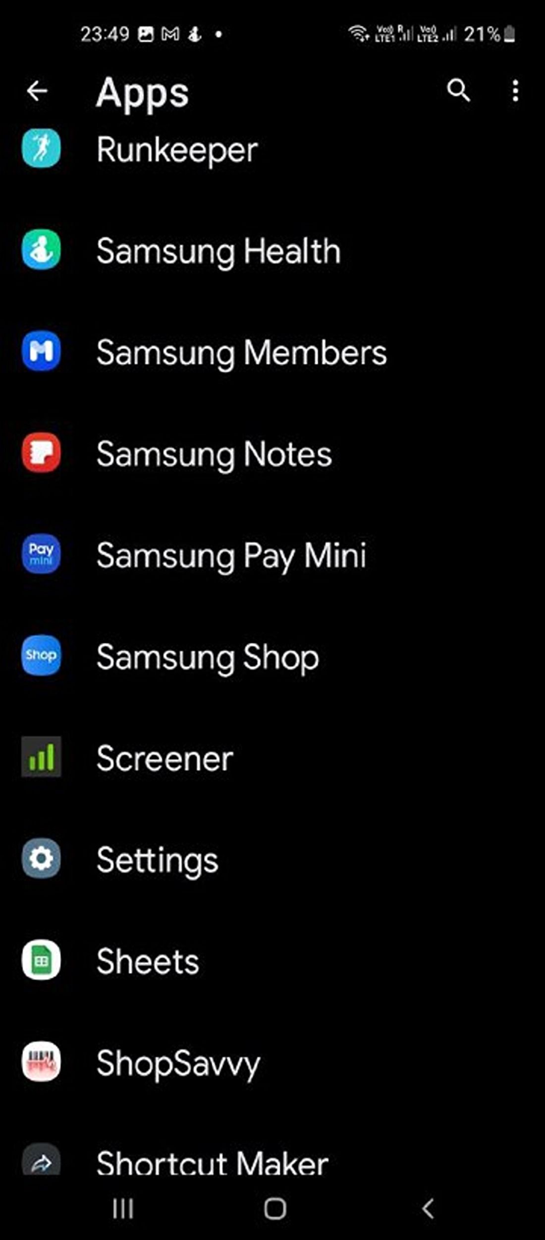 Список в приложении Shortcut Maker