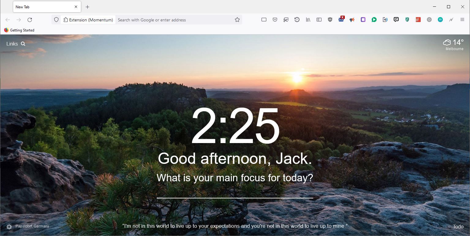 Скриншот расширения Momentum в использовании