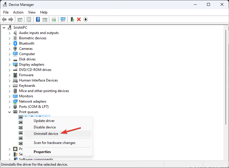 Удаление устройства через Диспетчер устройств