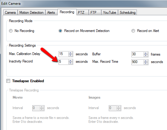 Параметры записи: тайм‑ауты и формат