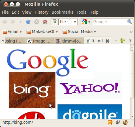 Тестирование HTML-файла карты изображения в браузере