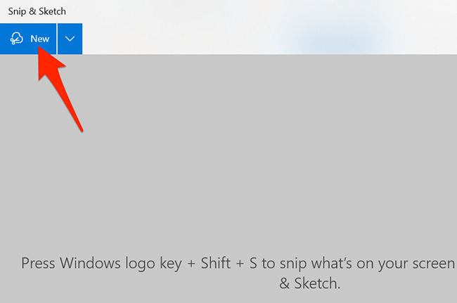 Нажмите «New» в Snip & Sketch