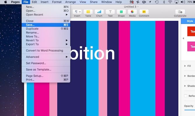 Экспорт документа в Pages