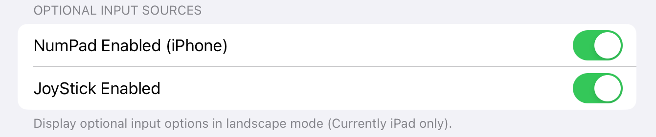 Настройки дополнительных входов в iDOS 3, где можно включить поддержку геймпада.