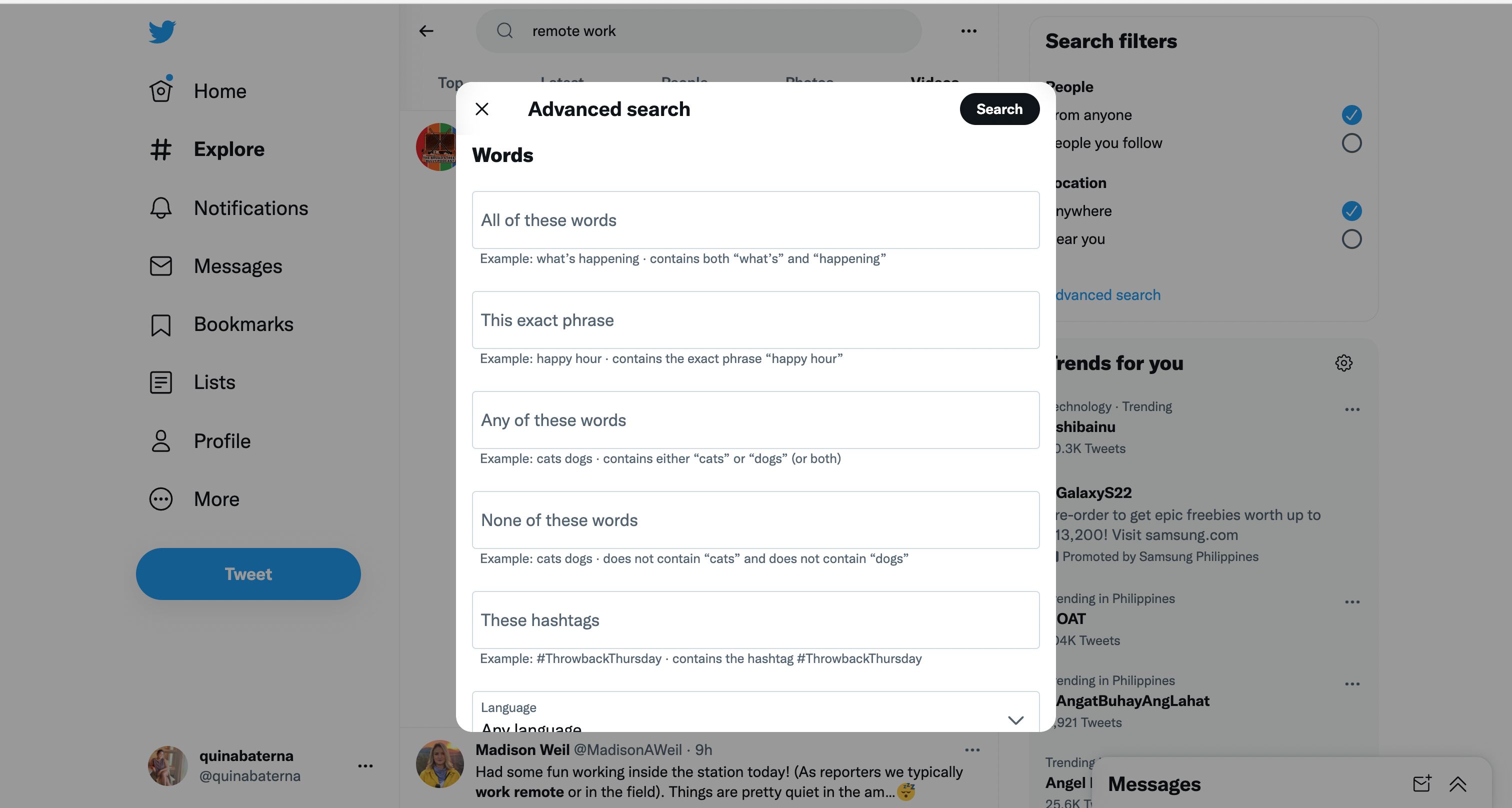Расширенный поиск в Twitter