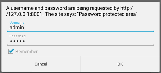 Вход в админ‑панель KSWEB на 127.0.0.1:8001