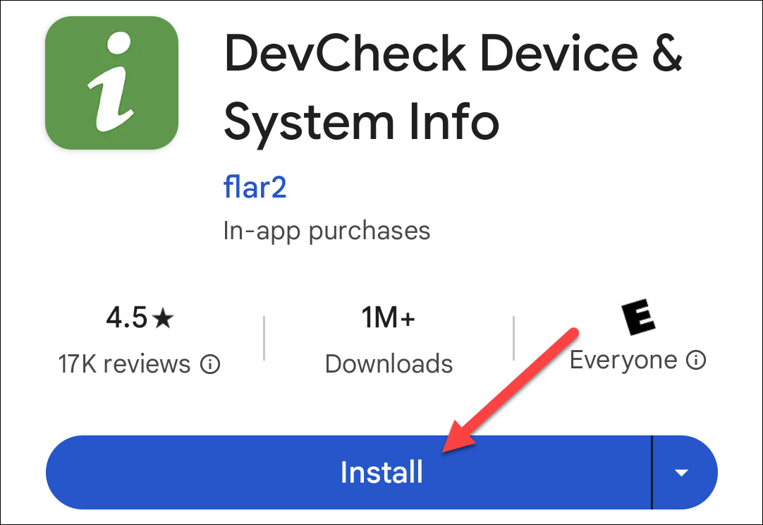 Скриншот приложения DevCheck в Google Play.