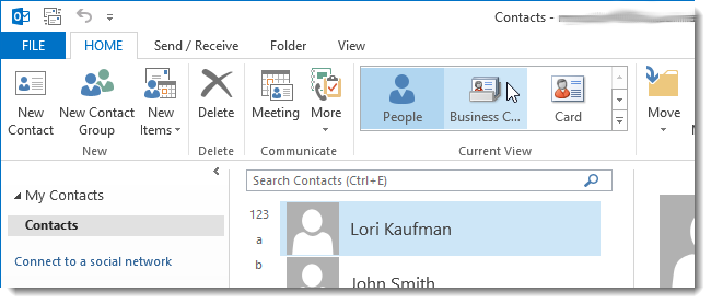 Выбор вида — Визитная карточка в списке контактов