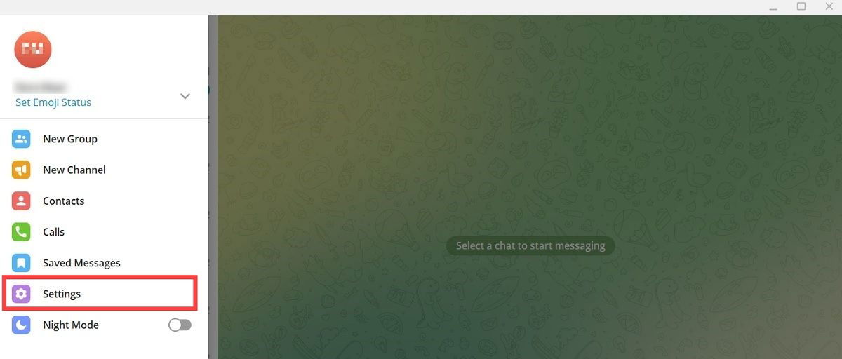 Выбор Настроек в Telegram на компьютере.