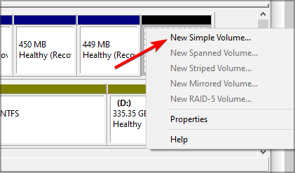 Не распределённое пространство в Управлении дисками