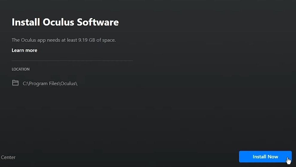 Кнопка Install Now в установщике Oculus для Windows