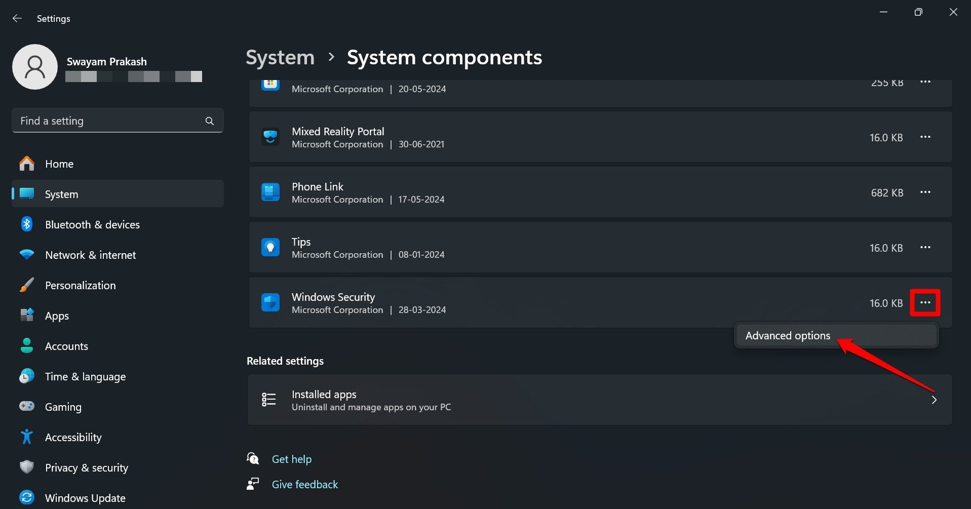 Дополнительные параметры Windows Security