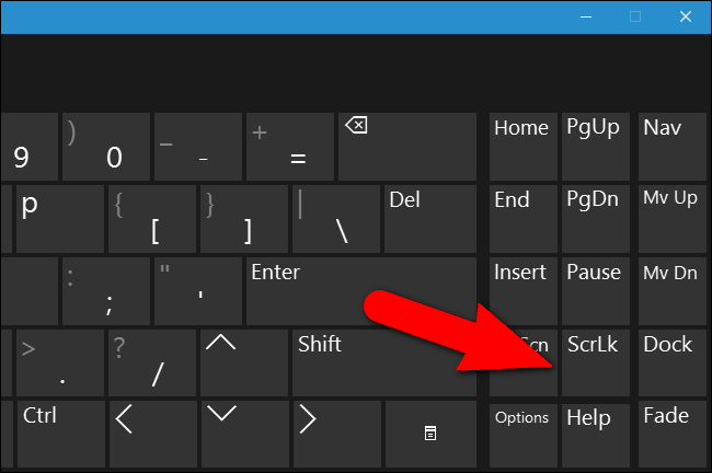 Клавиша ScrLk выключена на экранной клавиатуре