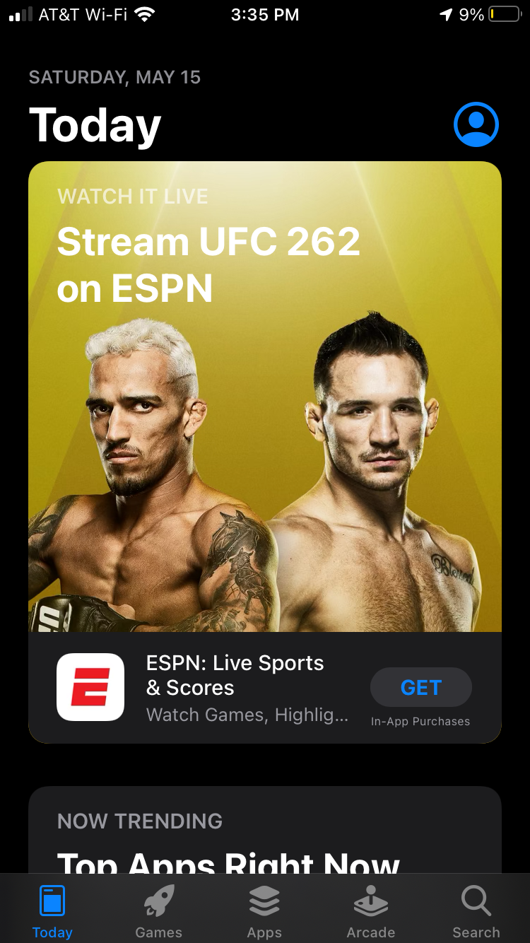 Панель App Store с иконкой профиля