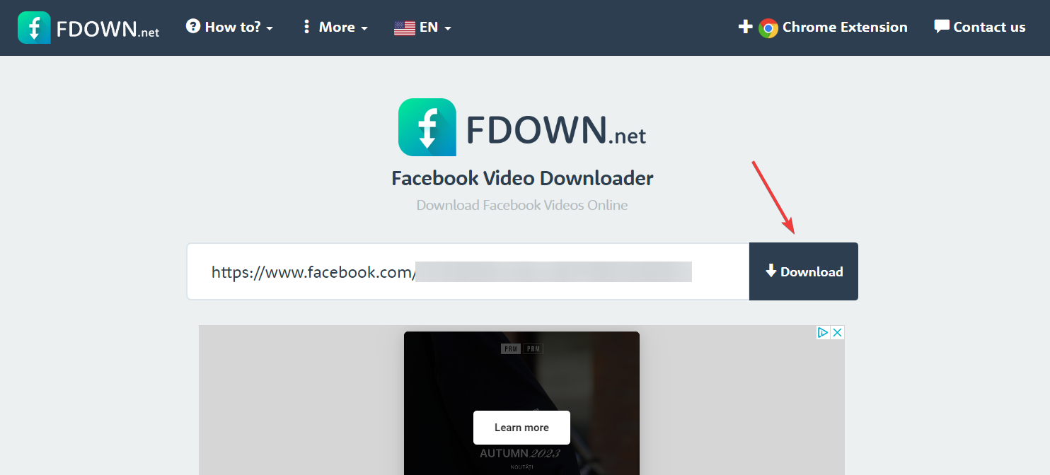 Вставьте URL на сайте FDOWN и нажмите Скачать