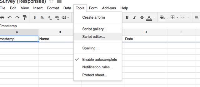 Откройте редактор скриптов для текущей таблицы.