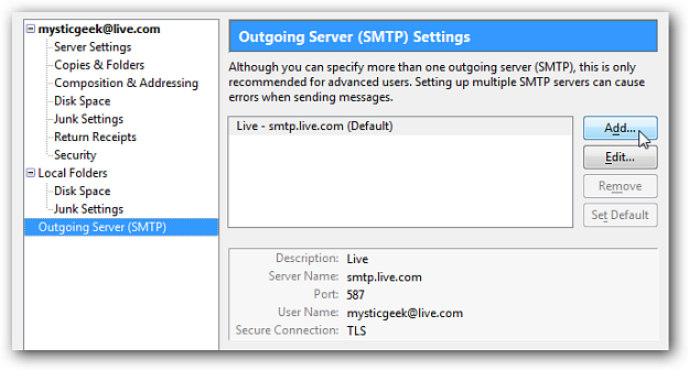 SMTP-Servereinstellungen auswählen