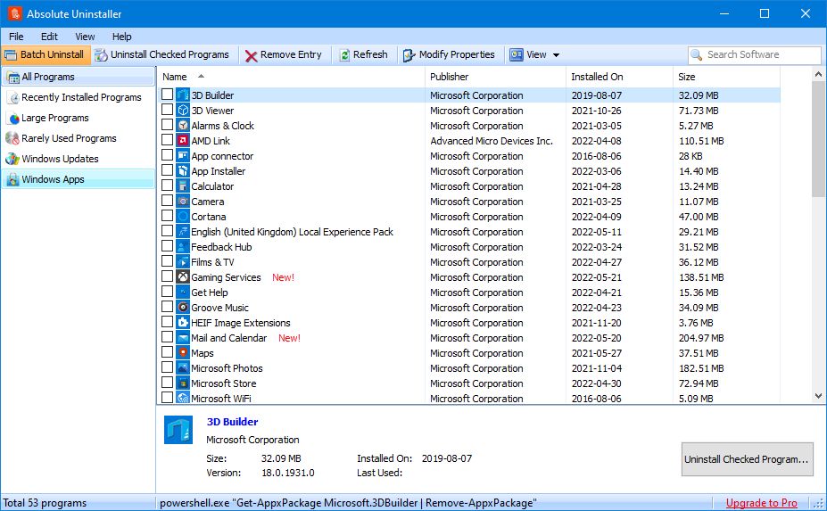 Интерфейс Absolute Uninstaller, список программ