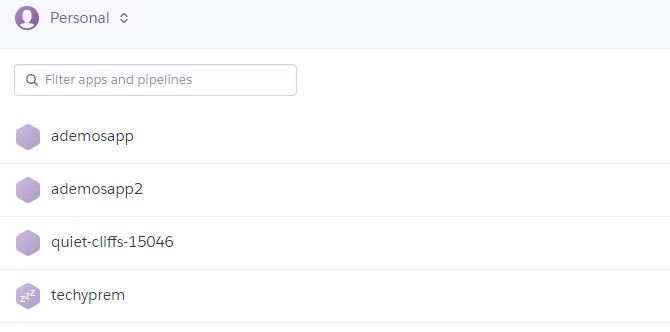 Панель Heroku с созданным приложением