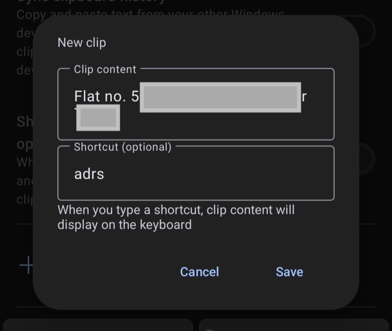 Пример клипа с адресом в SwiftKey