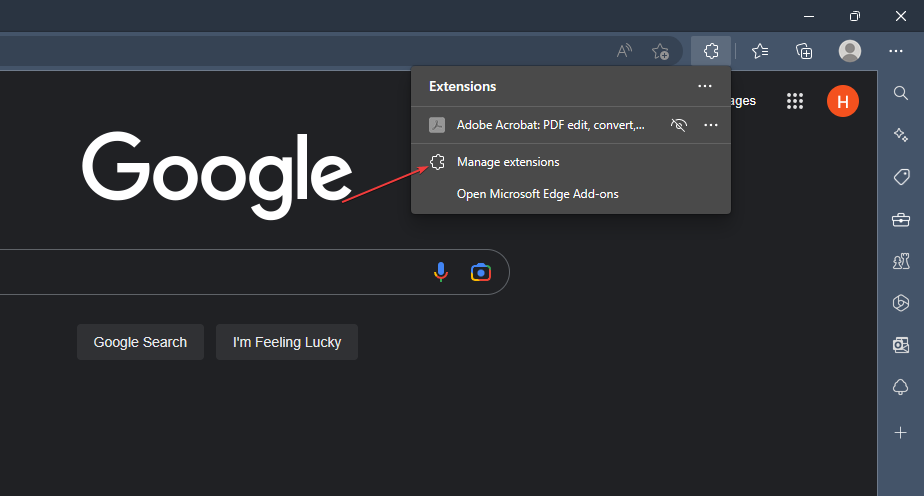Управление расширениями в Edge