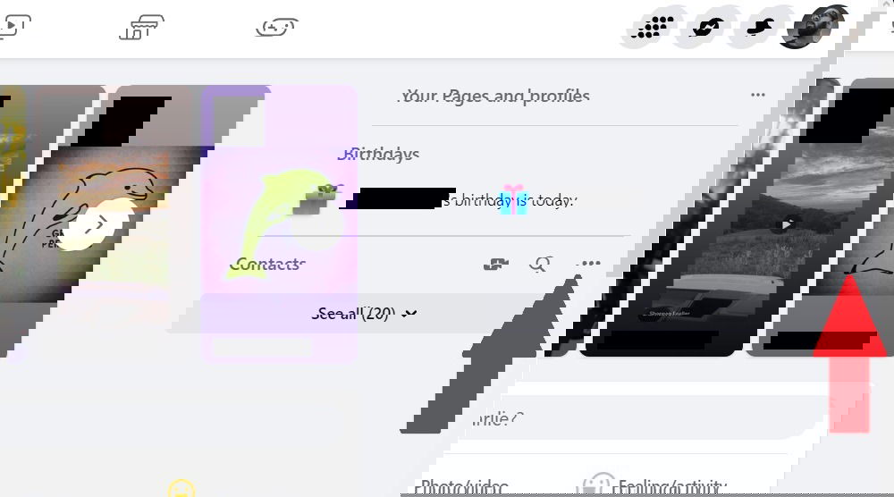Раздел Контактов на Facebook Desktop с меню трёх точек