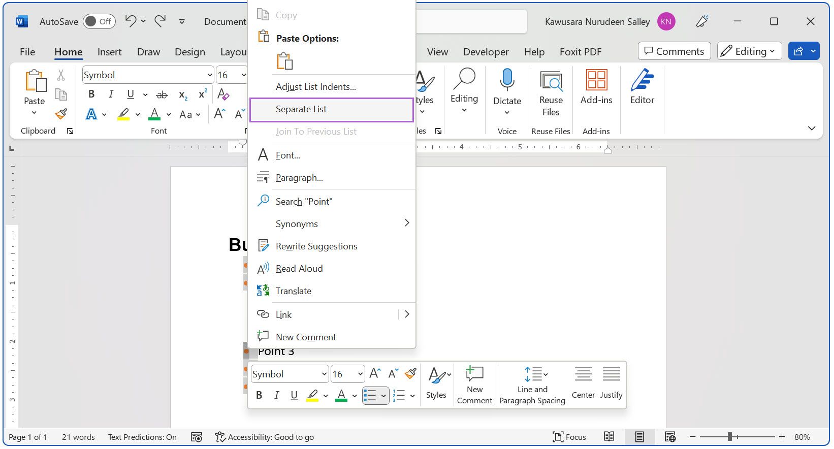 Щёлкните правой кнопкой по маркеру и выберите Разделить список